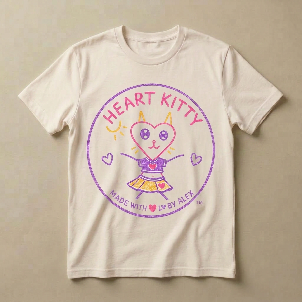 Crop Top Kitty in Natural — front view of original Heart Kitty cat artwork by Alex
