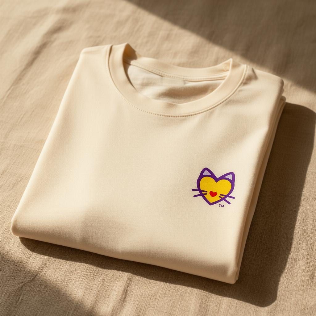 Heart Kitty Tee in Natural — close-up detail 1