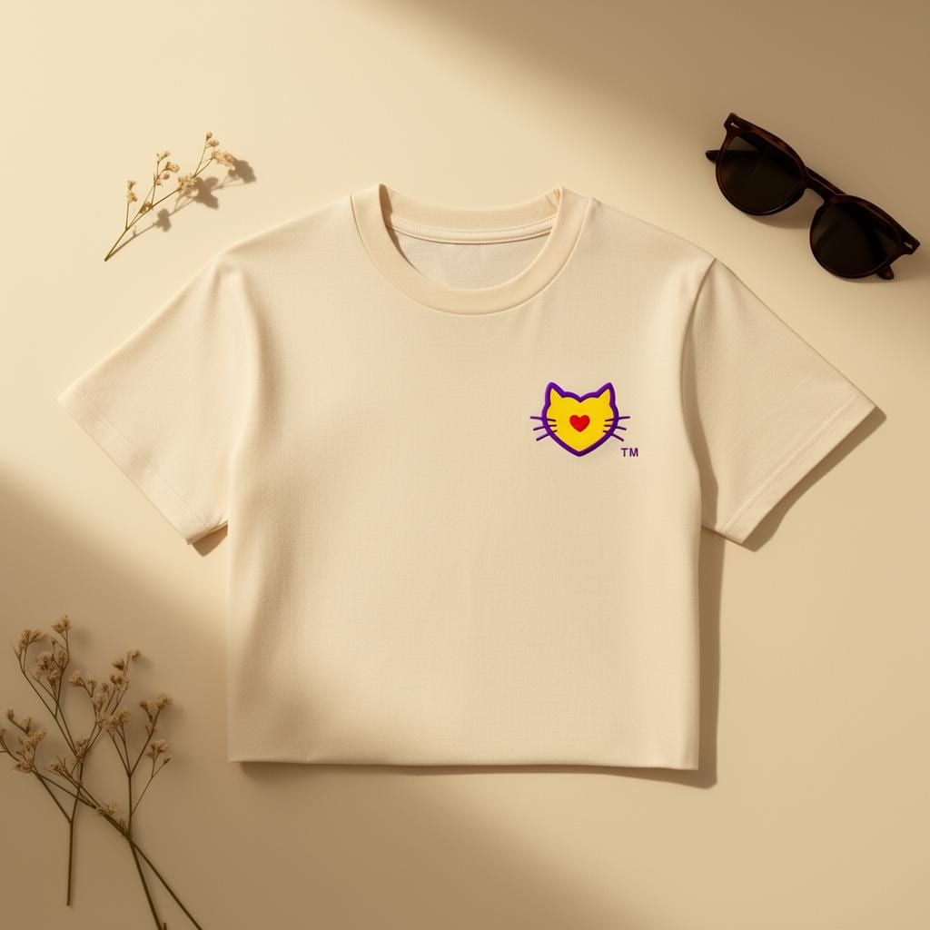 Heart Kitty Tee in Natural — close-up detail 3