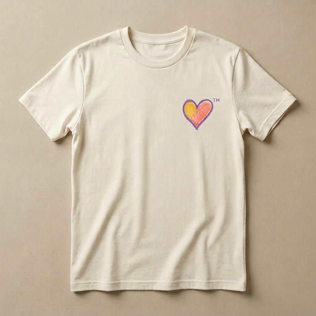 Heart Tee in Natural — front view of original Heart Kitty cat artwork by Alex