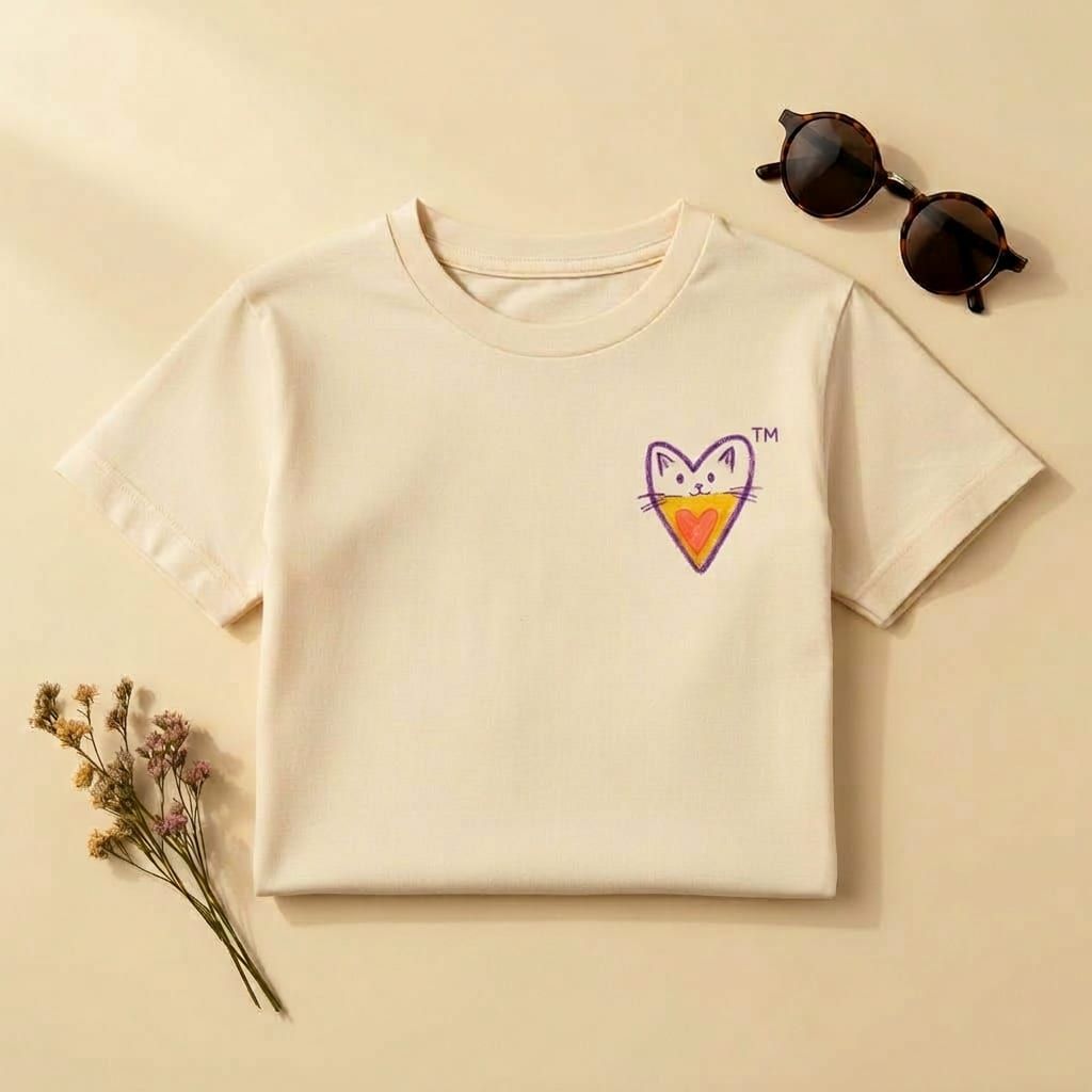 Heart Kitty Lifestyle Tee in Natural — close-up detail 1