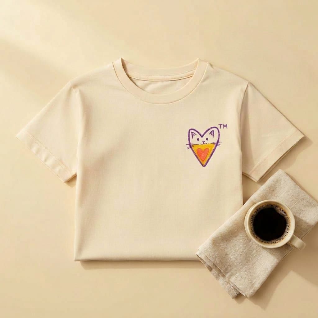 Heart Kitty Lifestyle Tee in Natural — close-up detail 2