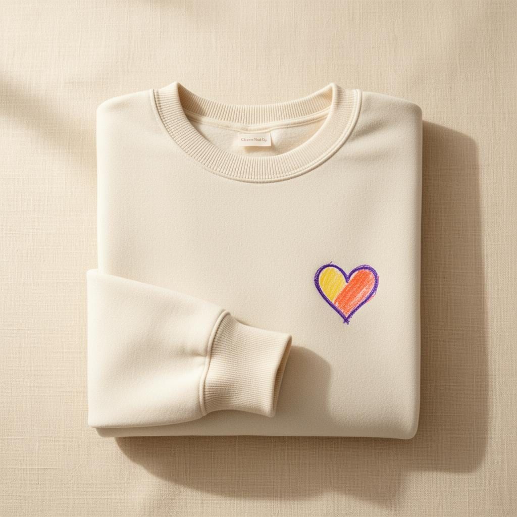 Heart Crewneck in Natural — close-up detail 1